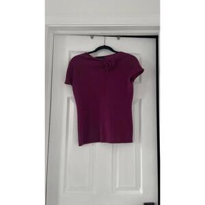 Cynthia Rowley - Magenta Short Sleeve Knit Cashmere Top with Floral Detail, M